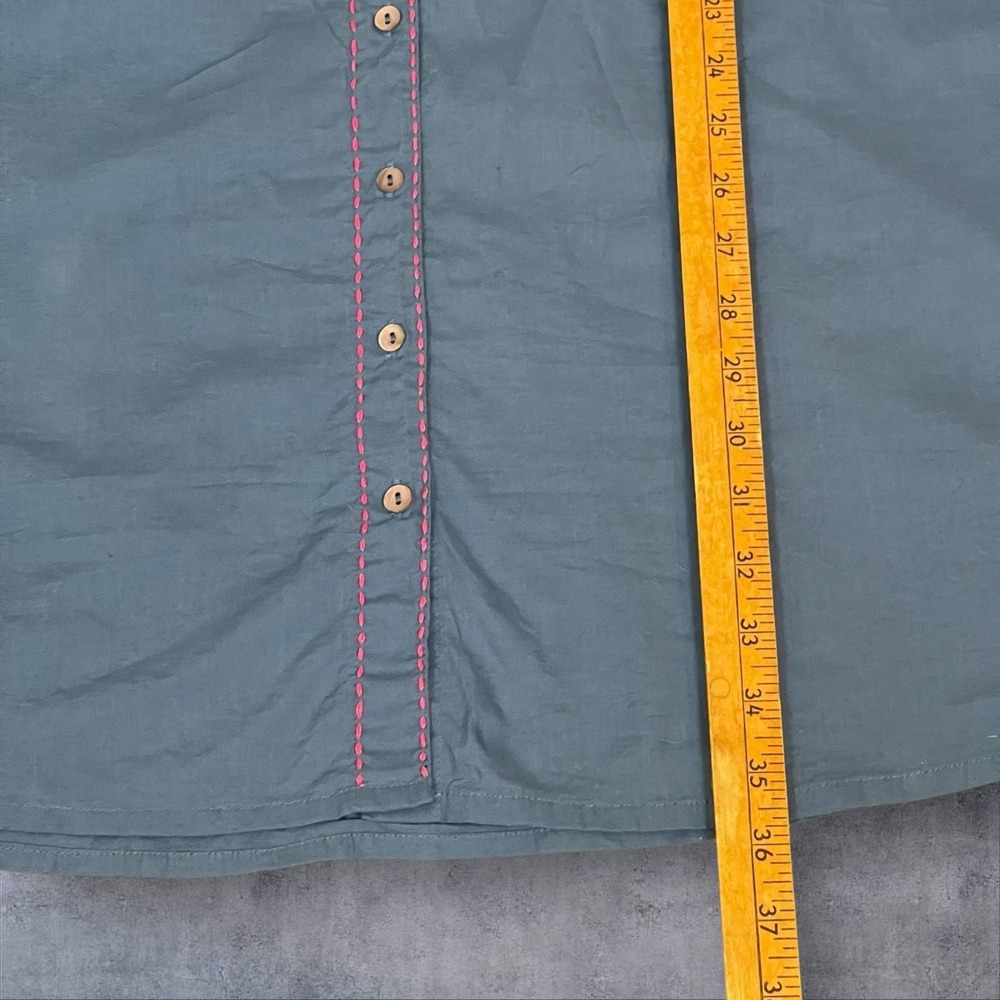 Natural Life Blue Button Front Shirt Dress Womens LXL Star Elbow Patches Cotton - Picture 9 of 12